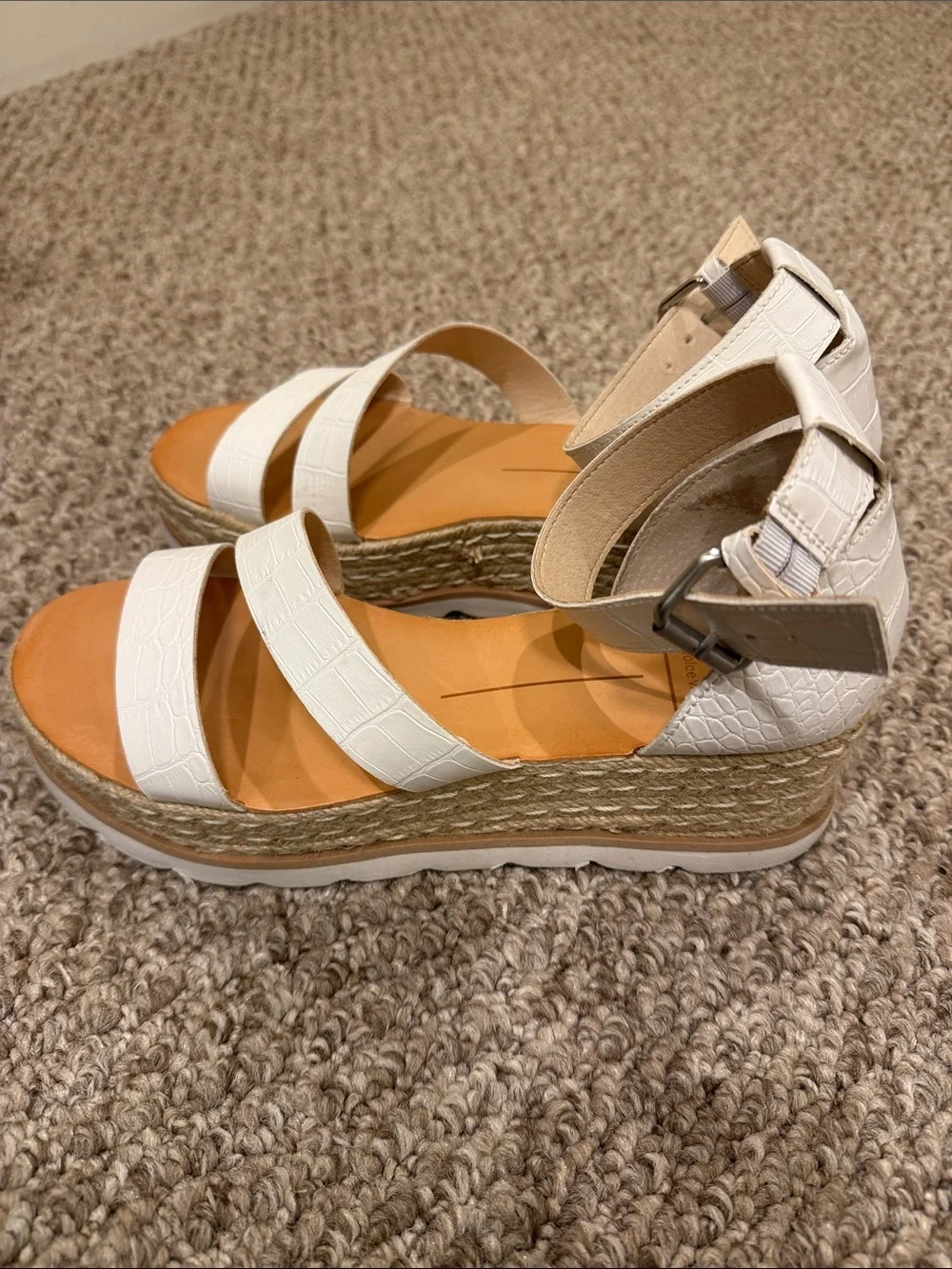 Dolce Vita White Croc-Embossed Ankle-Strap Platform Espadrille Sandals - Picture 2 of 3
